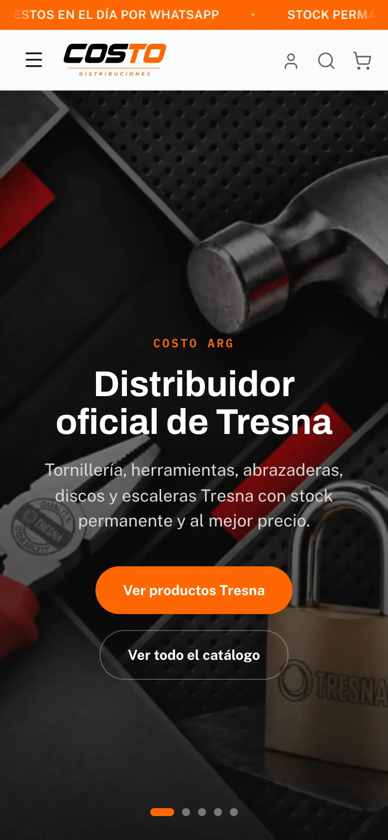 primera pantalla del sitio de costo distribuciones en celular
