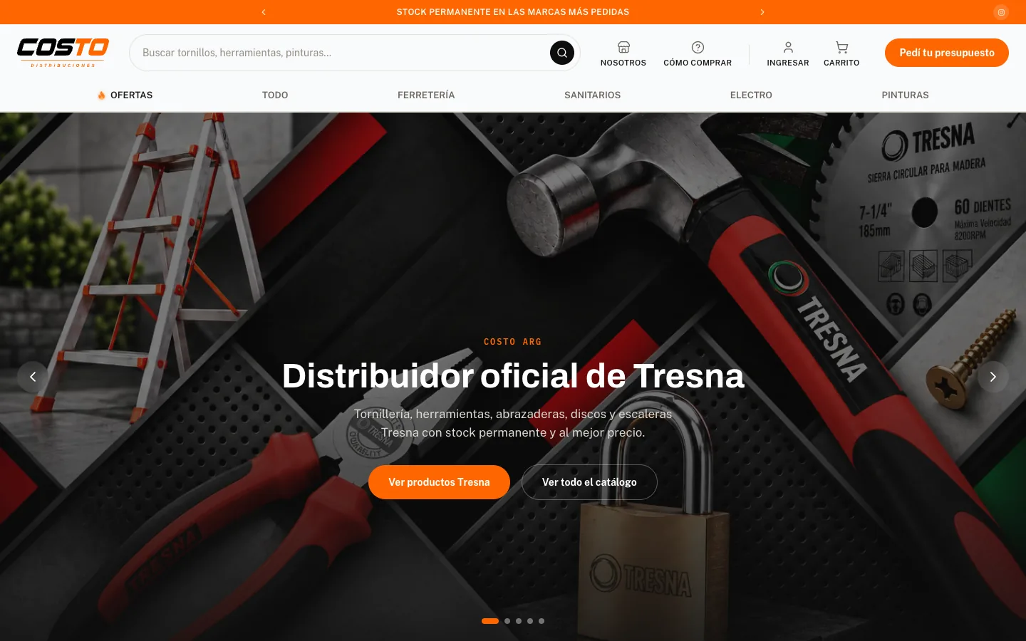 primera pantalla del sitio de costo distribuciones, en costoarg.com.ar