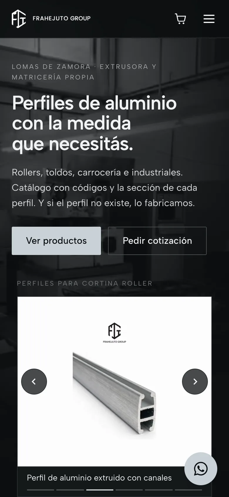 primera pantalla del sitio de frahejuto group en celular
