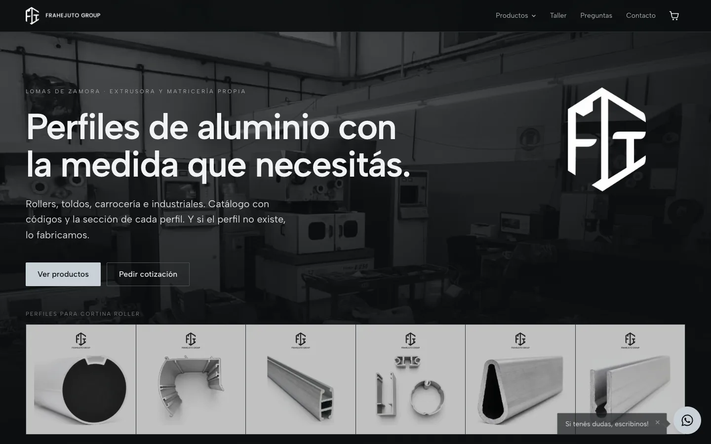 primera pantalla del sitio de frahejuto group, en frahejuto.com.ar