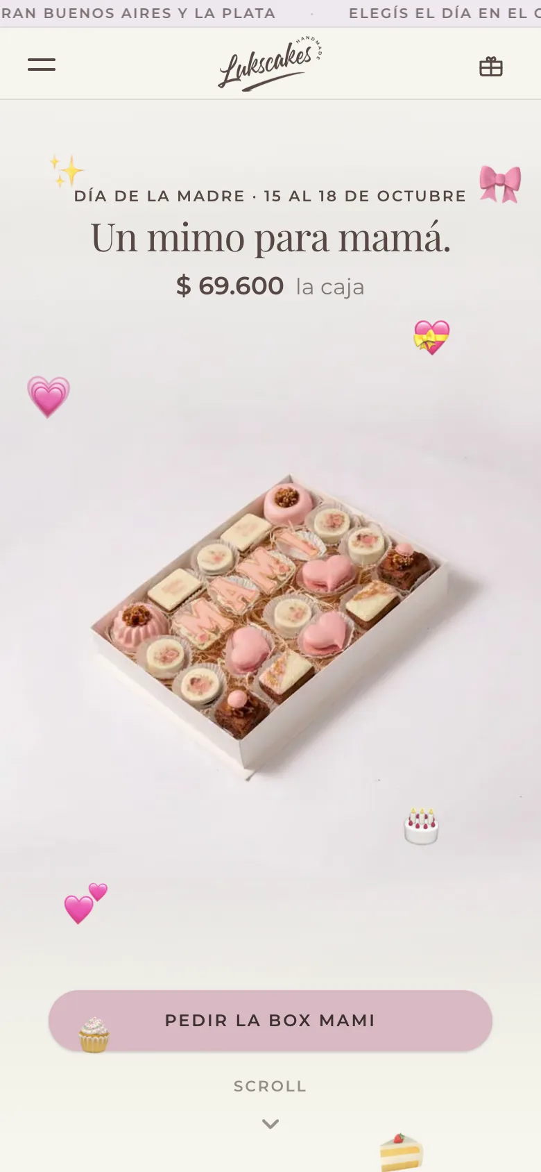primera pantalla del sitio de lukscakes en celular
