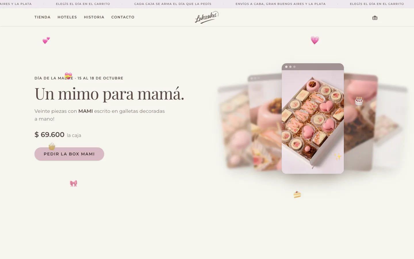 primera pantalla del sitio de lukscakes, en lukscakes.com